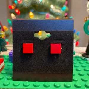 Classic Red Lego Stud Earrings (Flat)